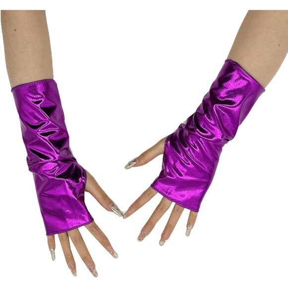Women\'s Sexy Short Shiny Glitter Purple Gloves Design Hollowen Cosplay Costume